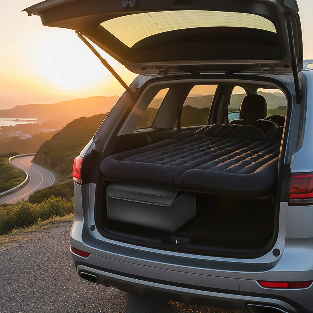 SOGA Car Bundle – Black Leather Trunk Cargo Organizer & Inflatable Boot Mattress