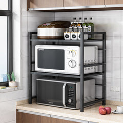 SOGA 2X 3 Tier Steel Black Retractable Kitchen Microwave Oven Stand Multi-Functional Storage Organizer