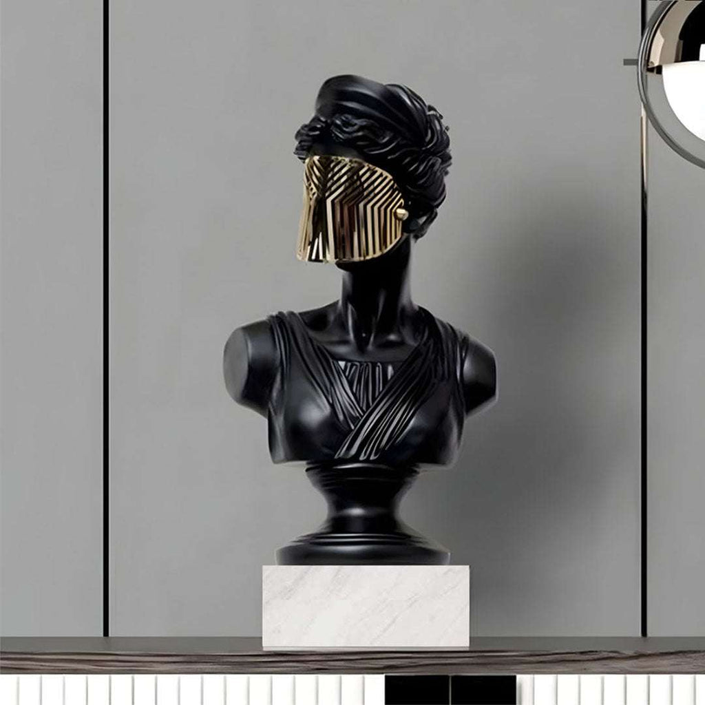 SOGA 45cm Black Resin Bust – Gold Striped Mask Home Sculpture $ 177