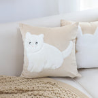 SOGA 2X 45cm Throw Pillow Light Tan Square Cushion with Soft White Cat Design Decorative Home Decor