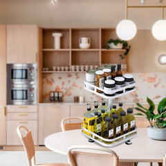 SOGA 2 Tier Steel White Square Rotating Multi-Function Kitchen Portable Storage Spice Seasoning Kitchen Countertop Organiser Shelf