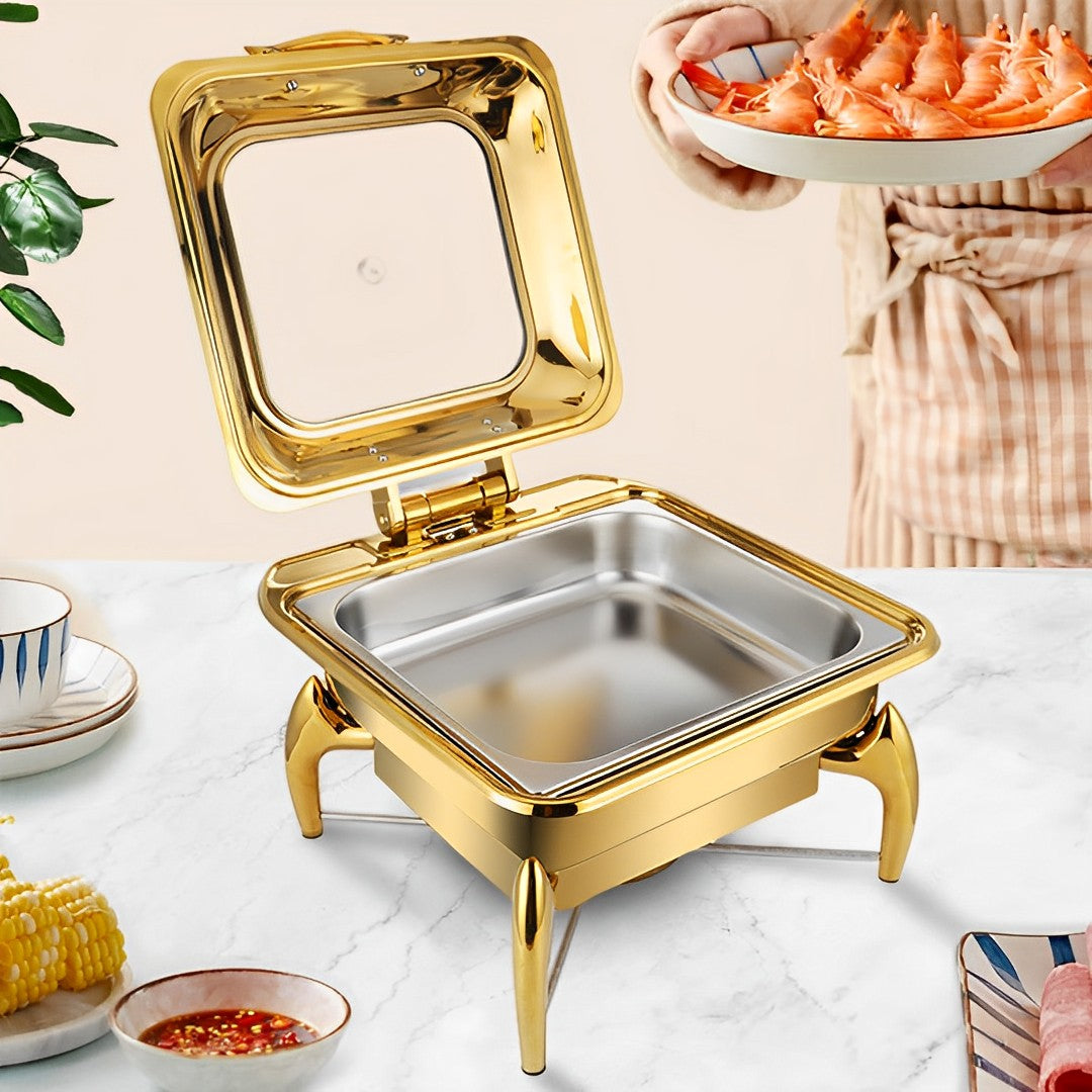 SOGA 2X Gold Plated Stainless Steel Square Chafing Dish Tray Buffet Cater Food Warmer Chafer with Top Lid