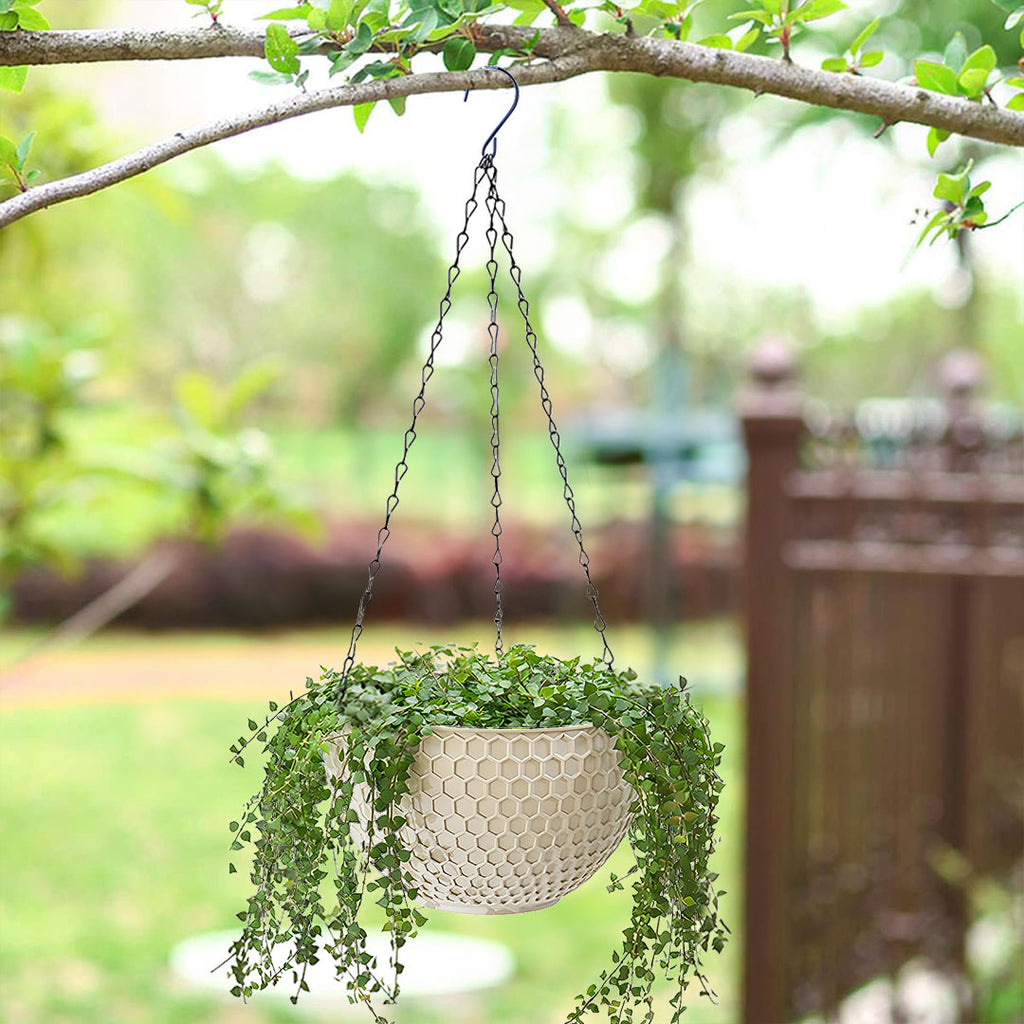 SOGA 2X White Large Hanging Resin Flower Pot Self Watering Basket Planter