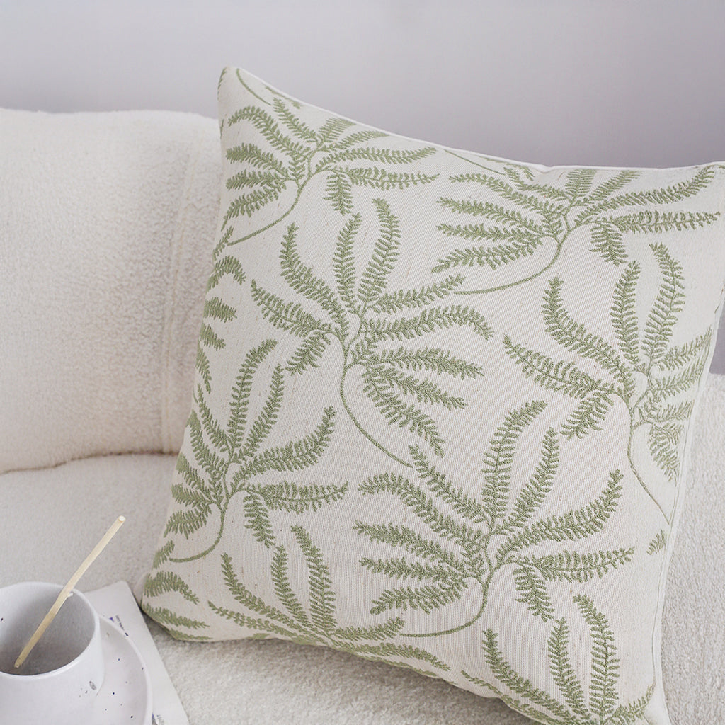 SOGA 50cm Botanical Green Fern Leaf Embroidered Decorative Throw Pillow