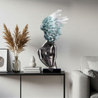 SOGA 86cm Silver Sculpture – Turquoise Winged Decor with Black Marble Base