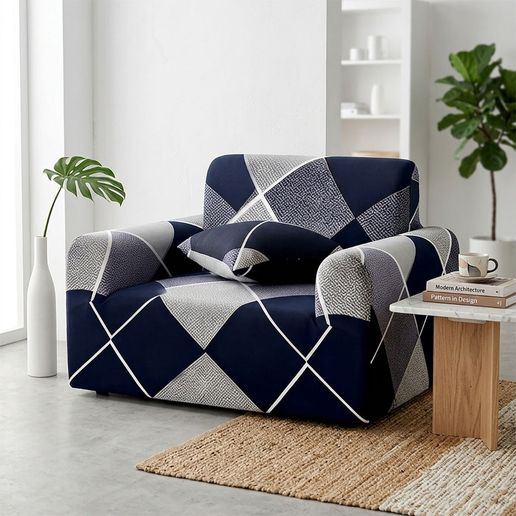 SOGA 1-Seater Checkered Sofa Cover Couch Protector High Stretch Lounge Slipcover Home Decor