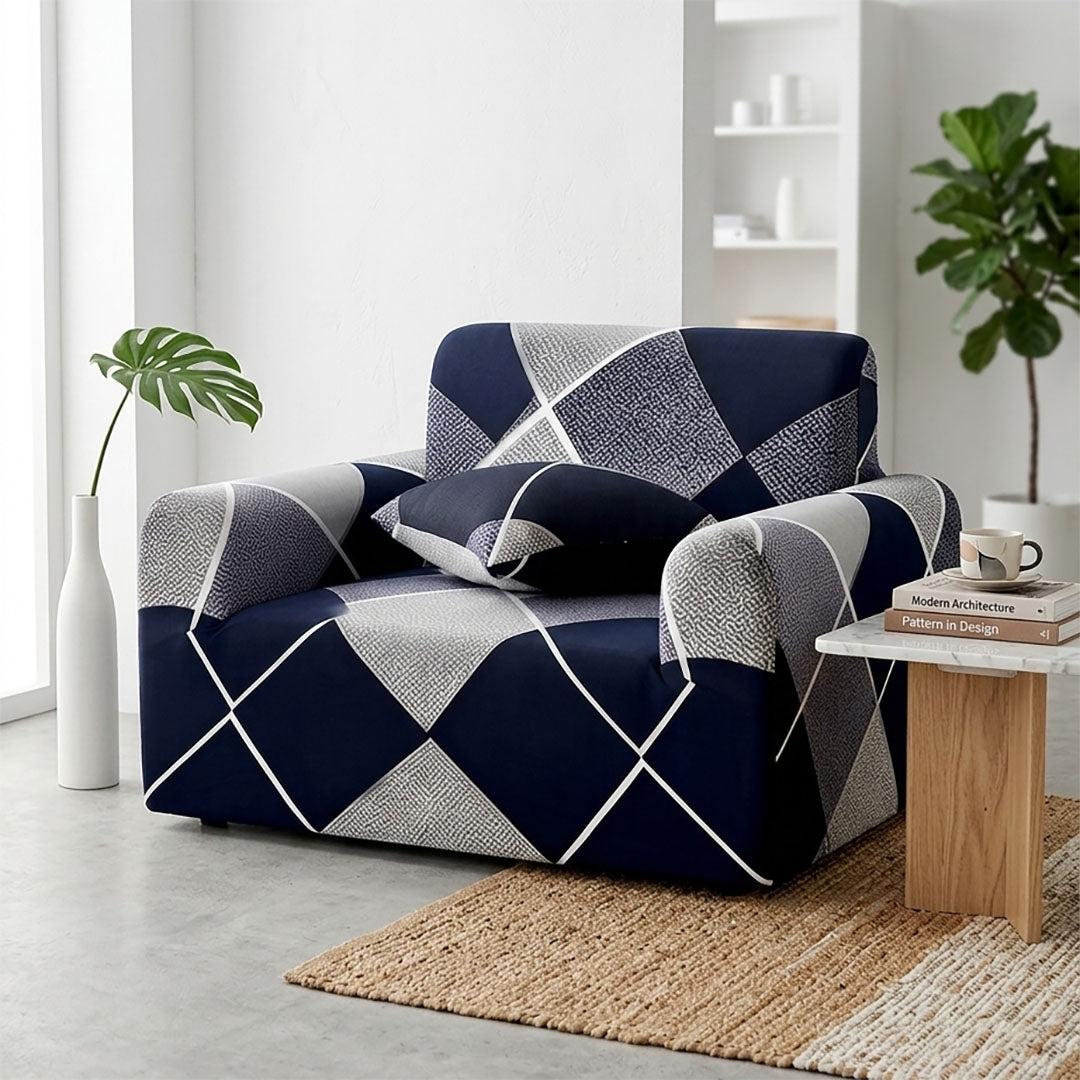 SOGA 1-Seater Checkered Sofa Cover Couch Protector High Stretch Lounge Slipcover Home Decor