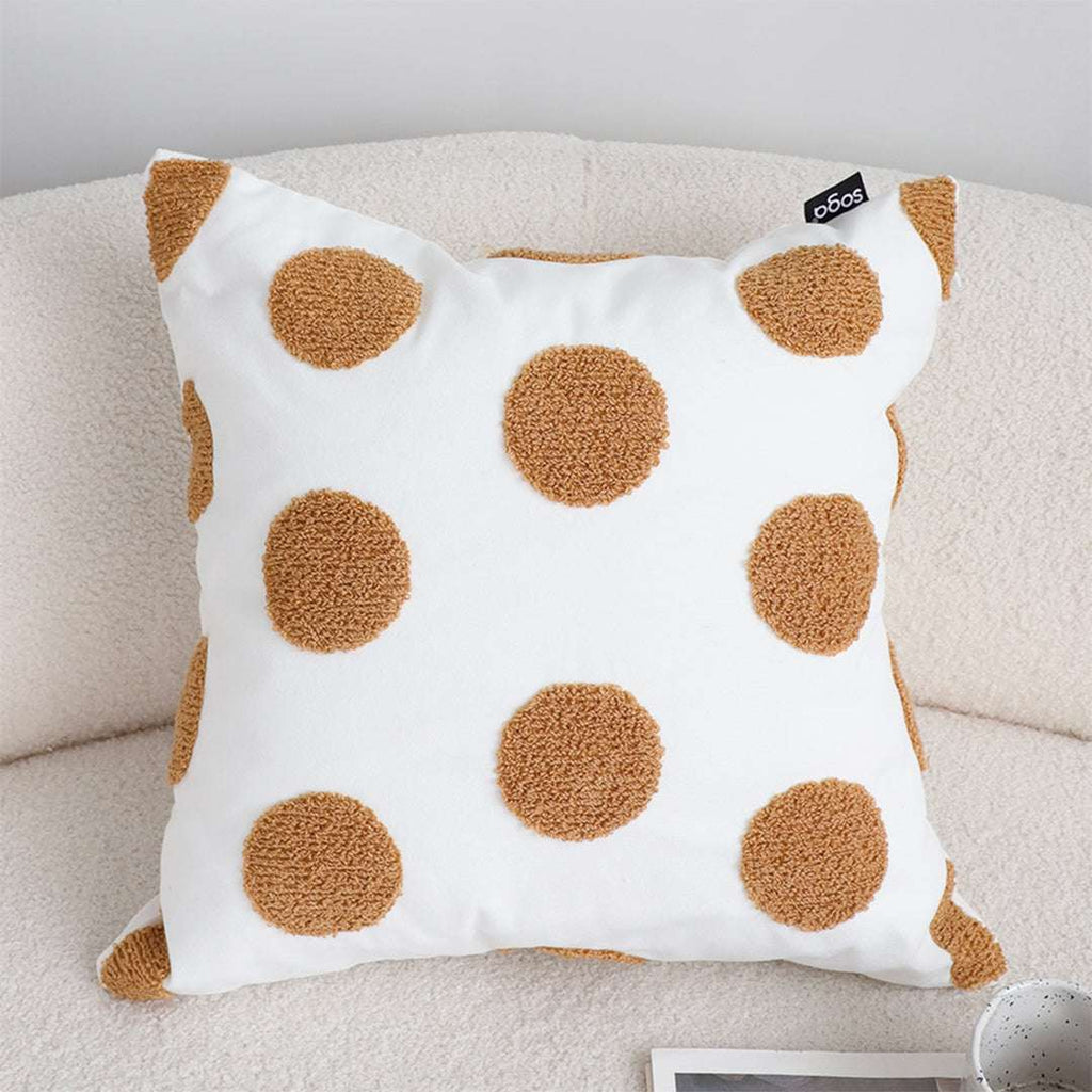 SOGA Tufted Cushion 45cm White Brown Polka Dot Circle Pattern Decorative Throw Pillow $ 66