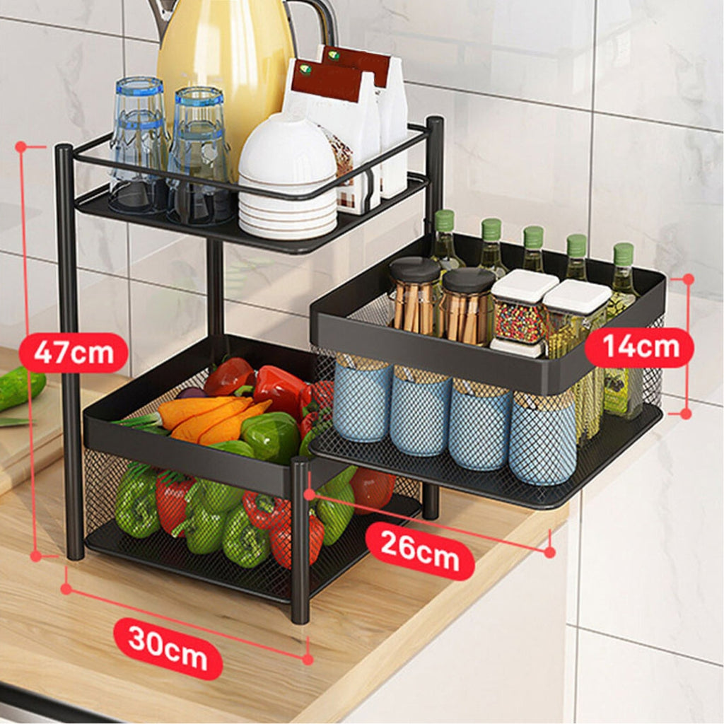 SOGA 2 Tier Steel Square Rotating Kitchen Cart Multi-Functional Shelves Storage Organizer with Wheels