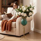 SOGA 85cm Blue Glass Tall Floor Vase and 12pcs White Artificial Fake Flower Set