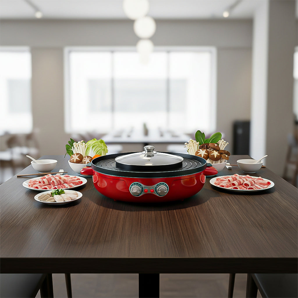 SOGA 2-in-1 42CM Electric Hot Pot BBQ Grill Maifan Stone Non-Stick Coating 2100W