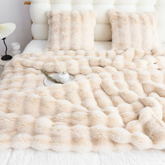 SOGA 2X 160X200cm Throw Blanket  Light Camel Color Double Layer Rabbit Fur Cozy Comfort with Stylish Decor