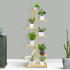 SOGA 2X 7 Tier 8 Pots Gold Metal Plant Stand Flowerpot Display Shelf Rack Indoor Home Office Decor