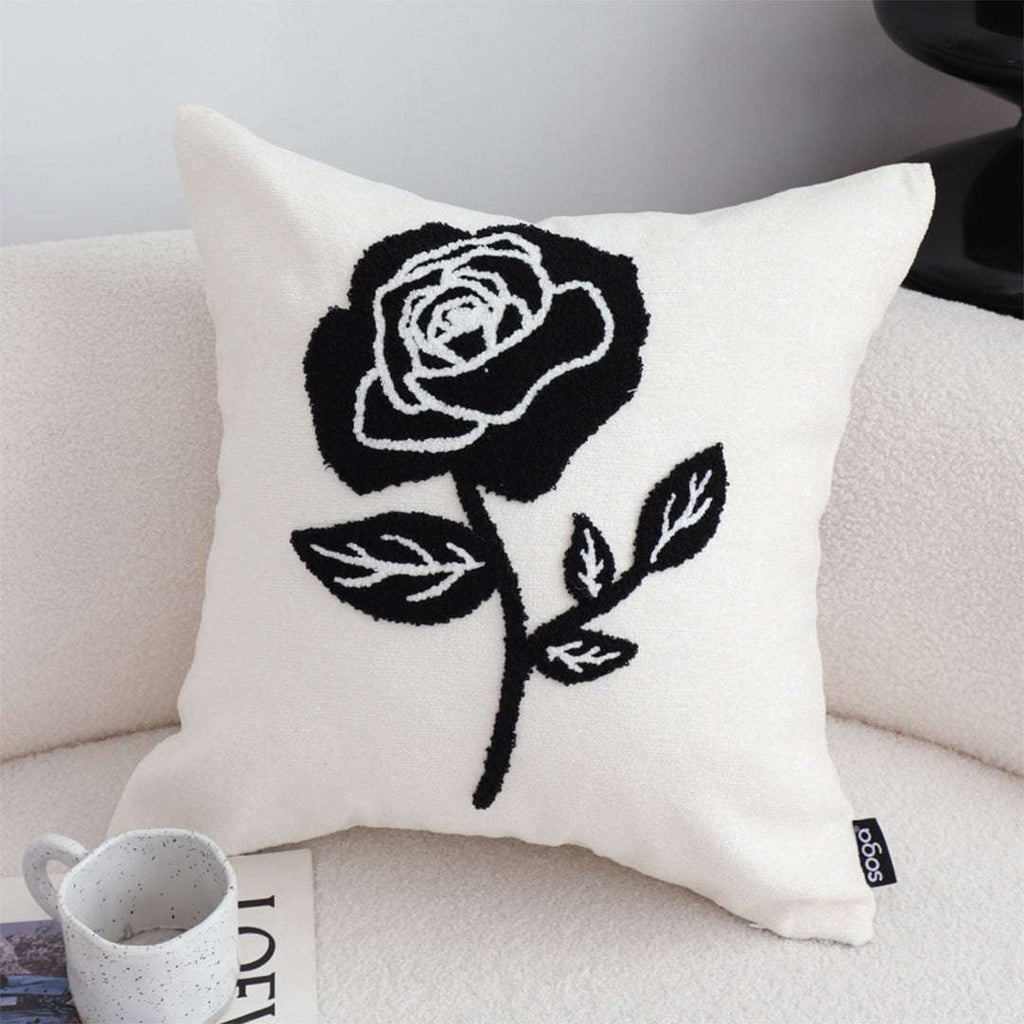 SOGA 2X 45cm White Black Single Rose Embroidered Throw Pillow $ 129