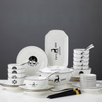 SOGA White Antler Printed Ceramic Dinnerware Set Crockery Soup Bowl Plate Server Kitchen Home Decor Set of 34
