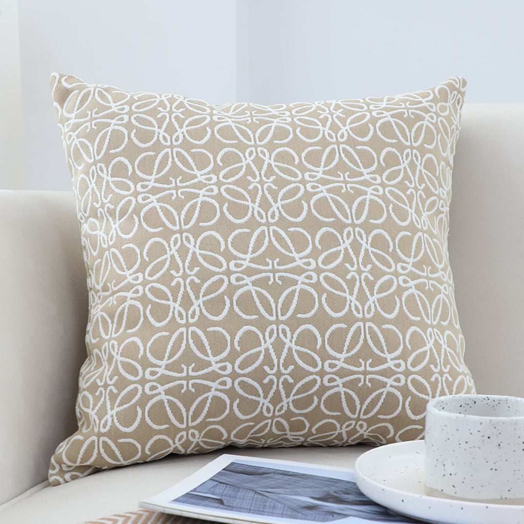 SOGA 50cm Throw Pillow White and Beige Geometric Pattern Accent for Home Decor