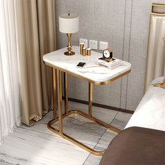 SOGA 2X 30x50cm White Ceramic Sofa Side Square Mini Table w/ Gold Metal Legs