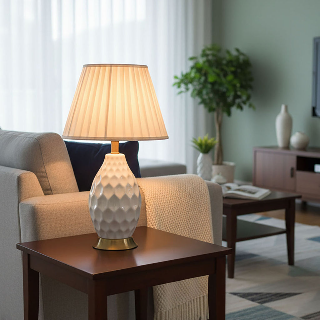 SOGA 4X Textured Ceramic Oval Table Lamp with Gold Metal Base White