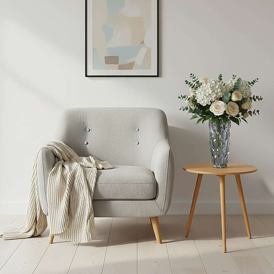 SOGA Home & Living Bundle – Walnut Side Coffee Table & Grey Glass Vase for Modern Home Decor $ 123