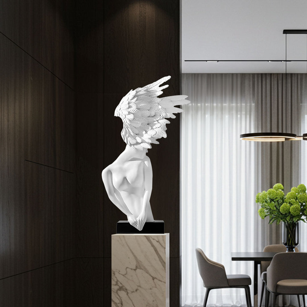 SOGA 86cm White Sculpture – Minimalist Winged Resin Decor for Modern Interiors