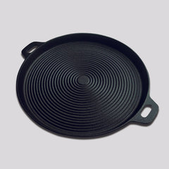 SOGA 2X 35cm Round Ribbed Cast Iron Frying Pan Skillet Steak Sizzle Platter with Handle