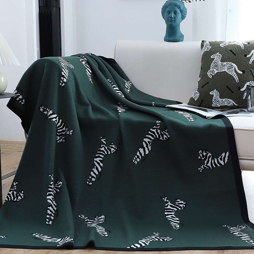 SOGA 2X Forest Green Zebra Print Throw Blanket 130x180cm Acrylic $ 189