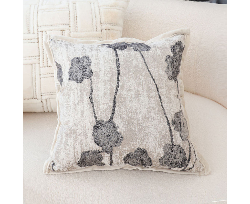 SOGA 45cm Modern Gray Floral Stem Pattern Contemporary Throw Pillow