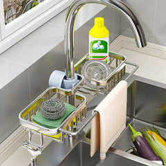 SOGA 2X Silver Kitchen Sink Organiser Faucet Soap Sponge Caddy Rack Drainer with Towel Bar Holder