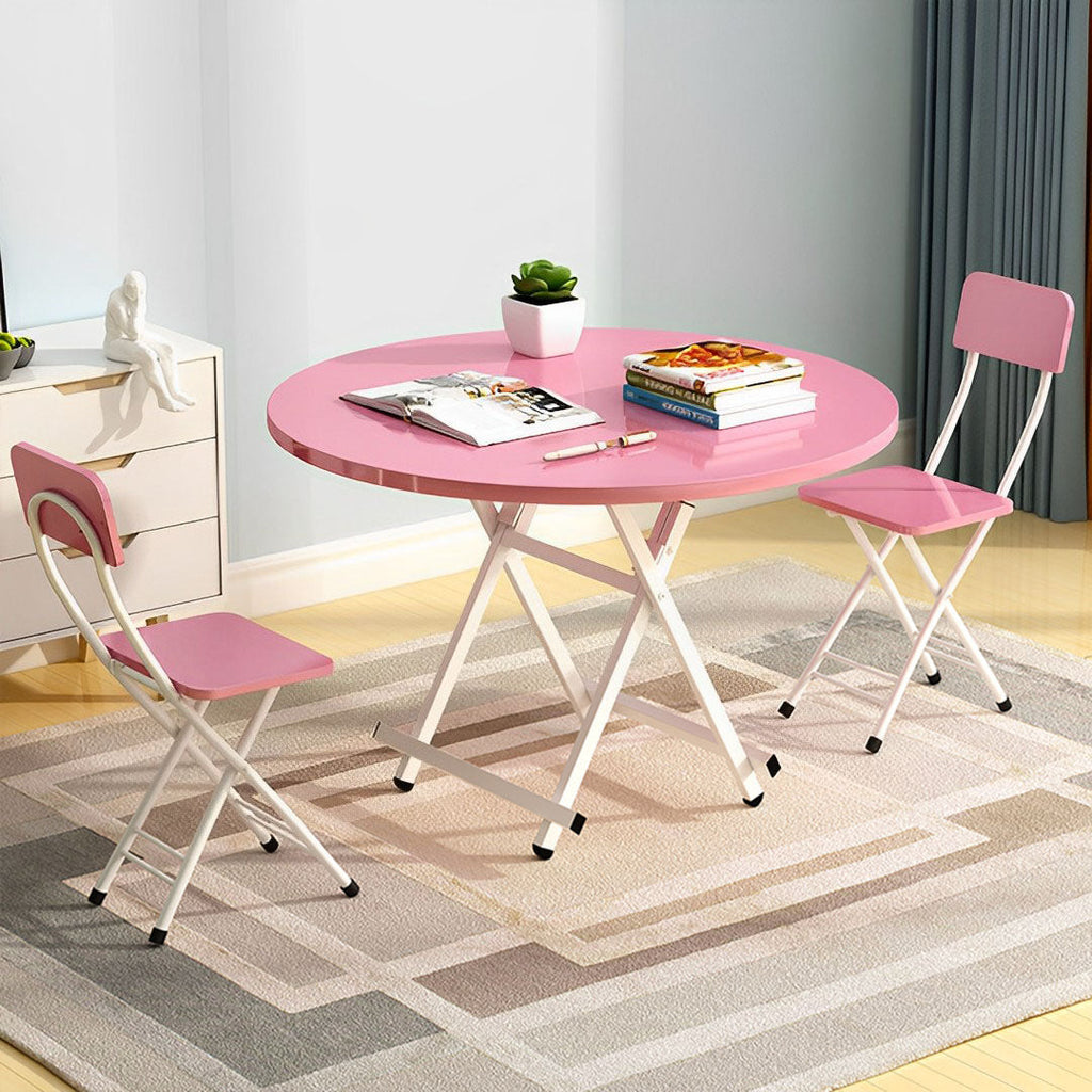 SOGA 2X Pink Dining Table Portable Round Surface Space Saving Folding Desk Home Decor