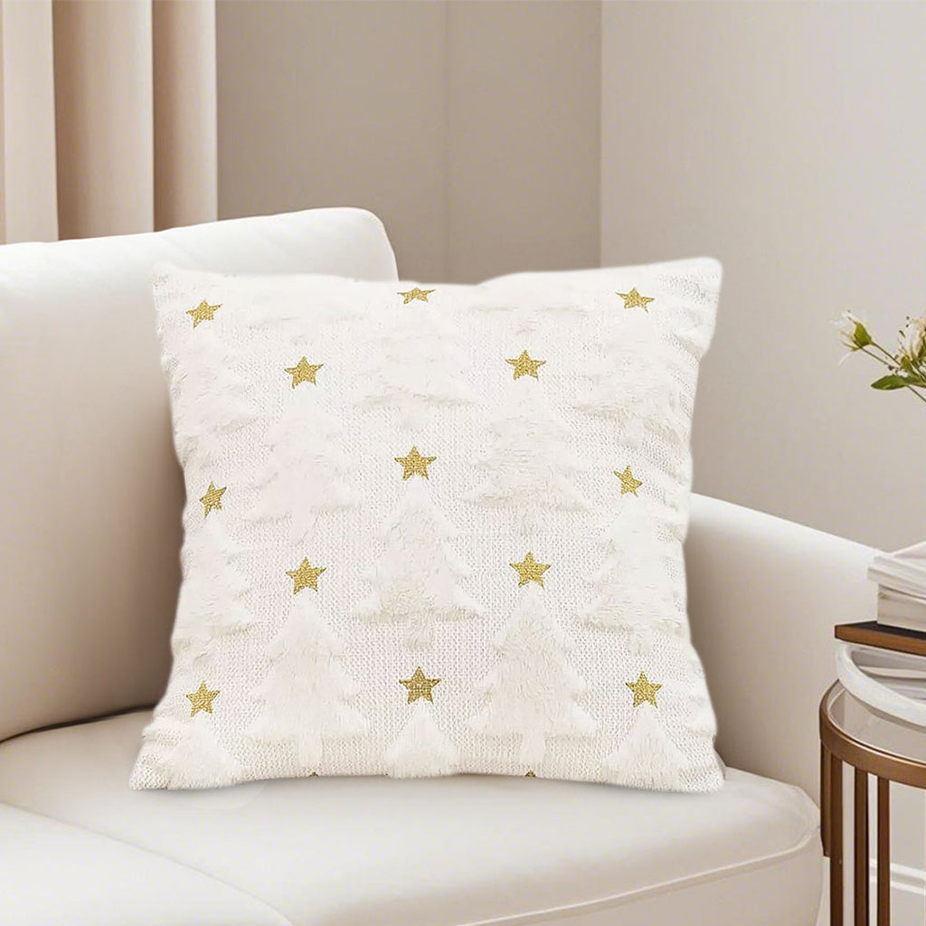 SOGA 2X 45cm Celestial Cream Textured Gold Star Pattern Throw Pillow