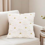 SOGA 2X 45cm Celestial Cream Textured Gold Star Pattern Throw Pillow