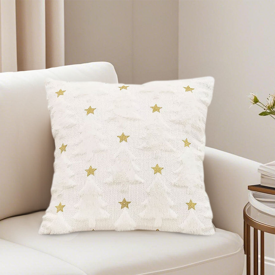 SOGA 2X 45cm Celestial Cream Textured Gold Star Pattern Throw Pillow