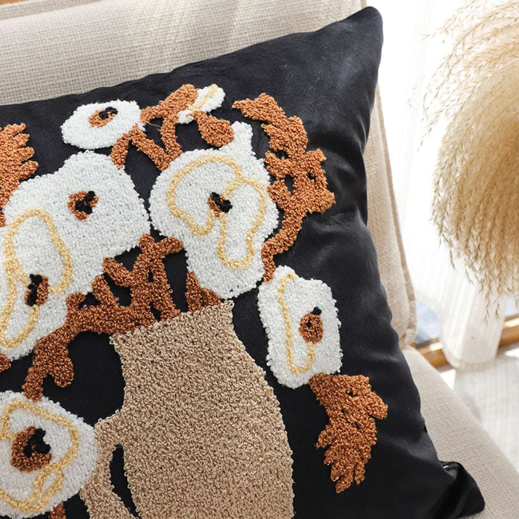 SOGA 2X 45cm Black Brown White Floral Bouquet Embroidered Throw Pillow $ 0