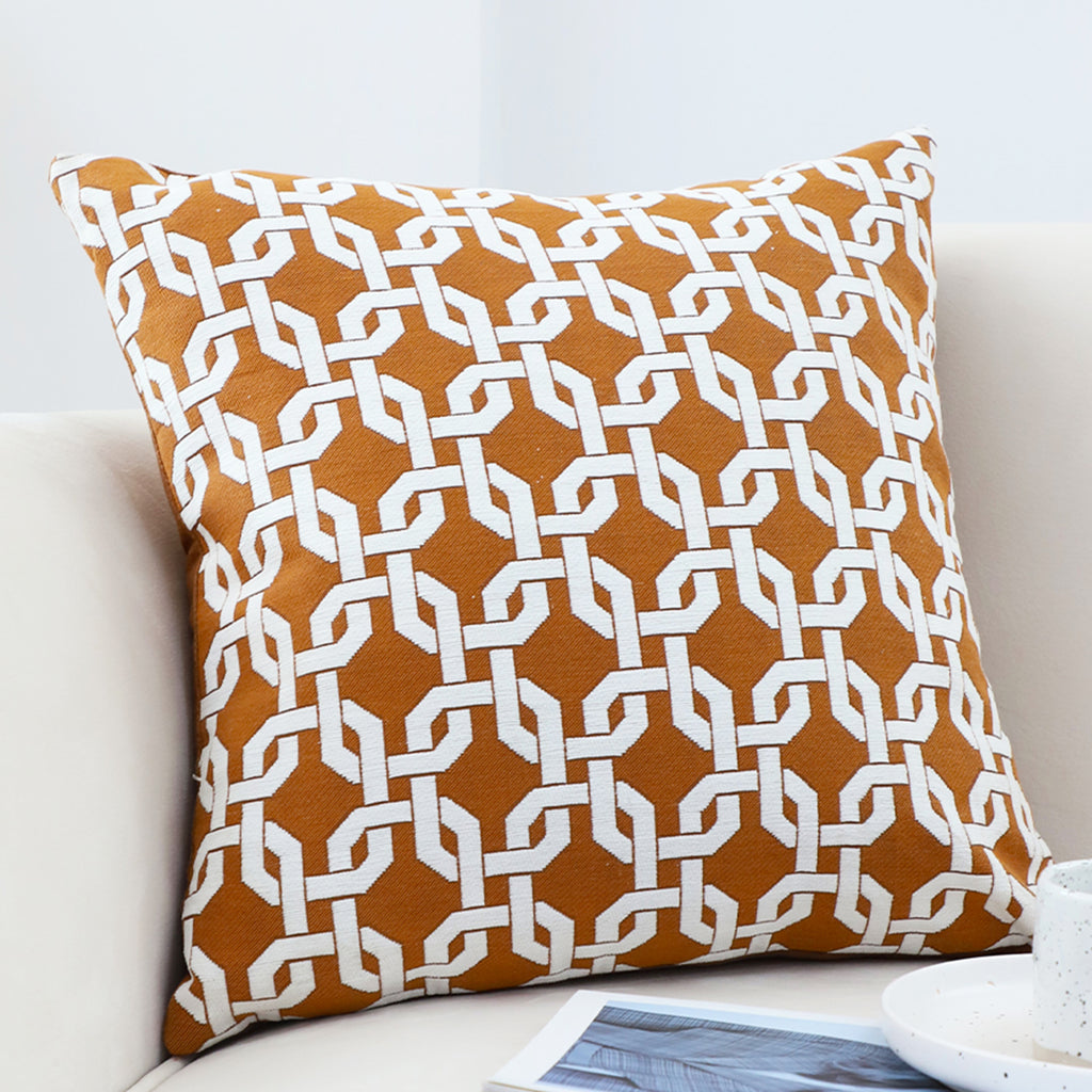 SOGA 2X 50cm Brown Checkered Chain Jacquard Square Pillow Decorative Cushion for Home Decor