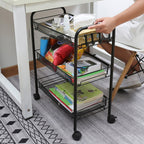SOGA 2X 3 Tier Steel Black Bee Mesh Kitchen Cart Multi-Functional Shelves Storage Organizer with Wheels