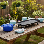 SOGA Kitchenware Bundle – Electric BBQ Teppanyaki Grill, Blue Ceramic Dinnerware & Cast Iron Stewpot