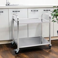 SOGA 2 Tier Stainless Steel Kitchen Dinning Food Cart Trolley Utility Round 86x54x94cm Large