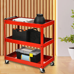 SOGA 2X 3 Tier Tool Storage Cart Portable Service Utility Heavy Duty Mobile Trolley Red