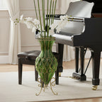 SOGA 67cm Green Glass Tall Floor Vase with Metal Flower Stand