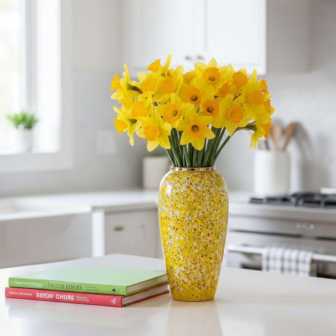 SOGA 35x17cm Yellow with White Mini Floral Large Ceramic Flower Vase Elegant Living Room Home Decor