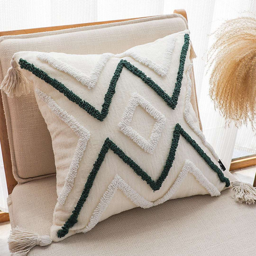 SOGA Boho Tufted Cushion 45cm Tassel Beige Green Geometric Chevron Throw Pillow $ 72