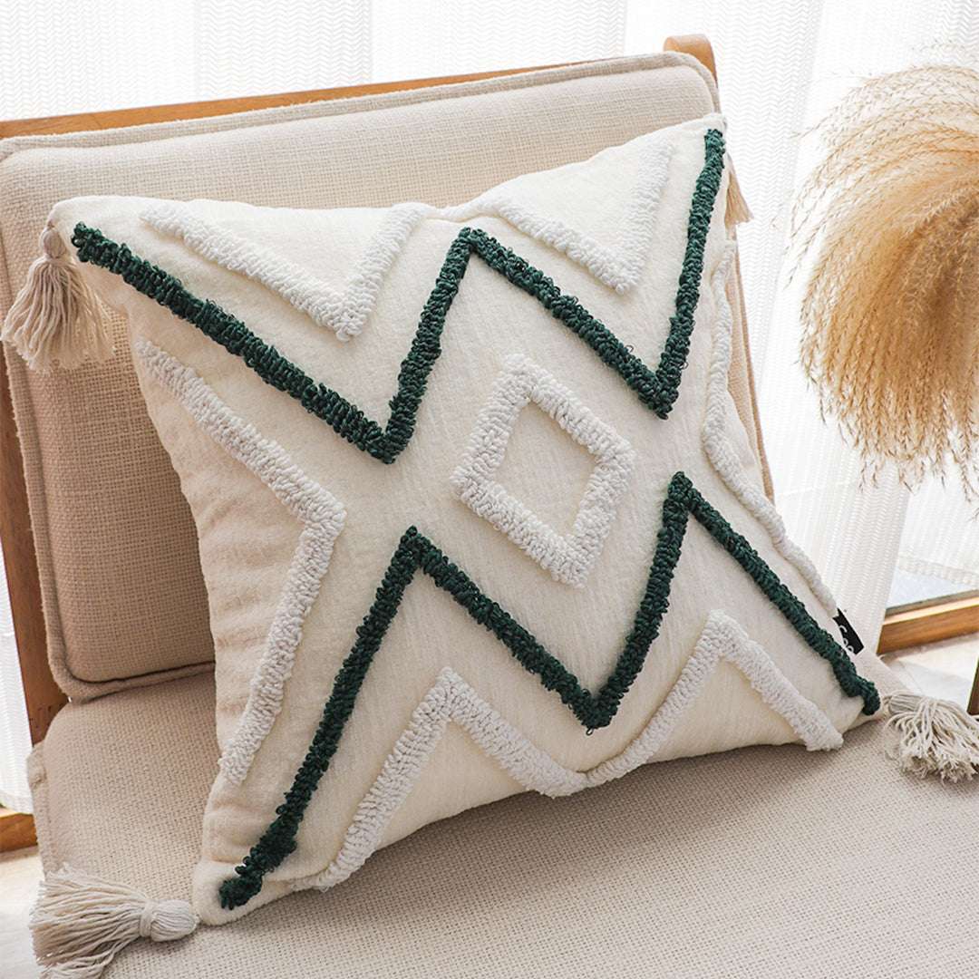 SOGA Boho Tufted Cushion 45cm Tassel Beige Green Geometric Chevron Throw Pillow $ 72