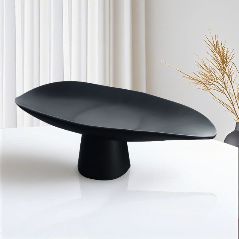 SOGA 31cm Black Ceramic Decorative Plate on Pedestal Stand