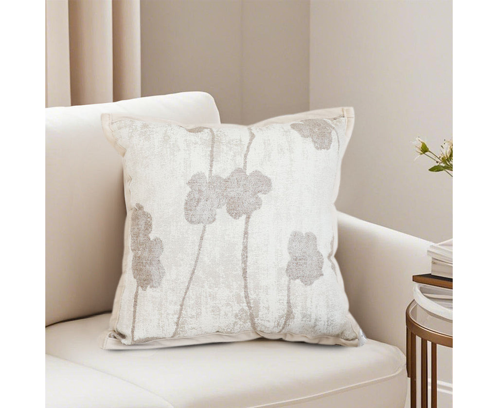 SOGA 45cm Botanical Beige Poppy Flower Print Linen Decorative Throw Pillow