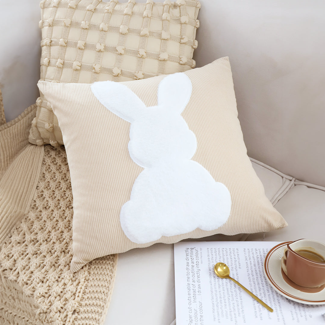 SOGA 2X 45cm Throw Pillow Light Tan Square Cushion with Soft White Rabbit Design Decorative Home Decor