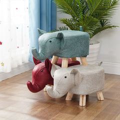 SOGA 2X Beige Gray Children Bench Elephant Character Round Ottoman Stool Soft Small Comfy Seat Home Decor