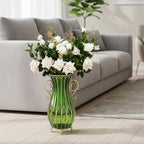 SOGA 51cm Green Glass Tall Floor Vase with 12pcs White Artificial Fake Flower Set