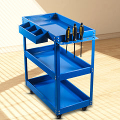 SOGA 3 Tier Tool Storage Cart Portable Service Utility Heavy Duty Mobile Trolley Blue