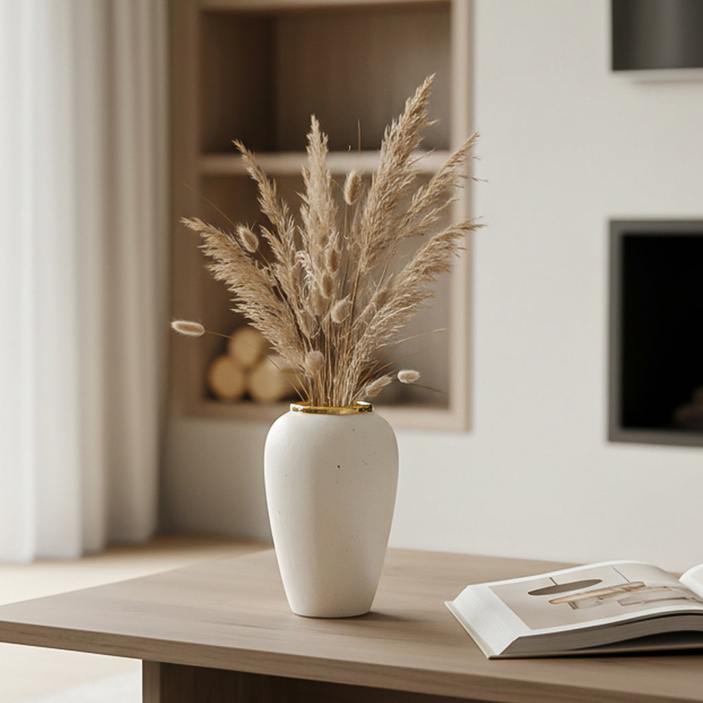 SOGA 30x19cm Plain White Medium Ceramic Flower Vase Elegant Living Room Home Decor