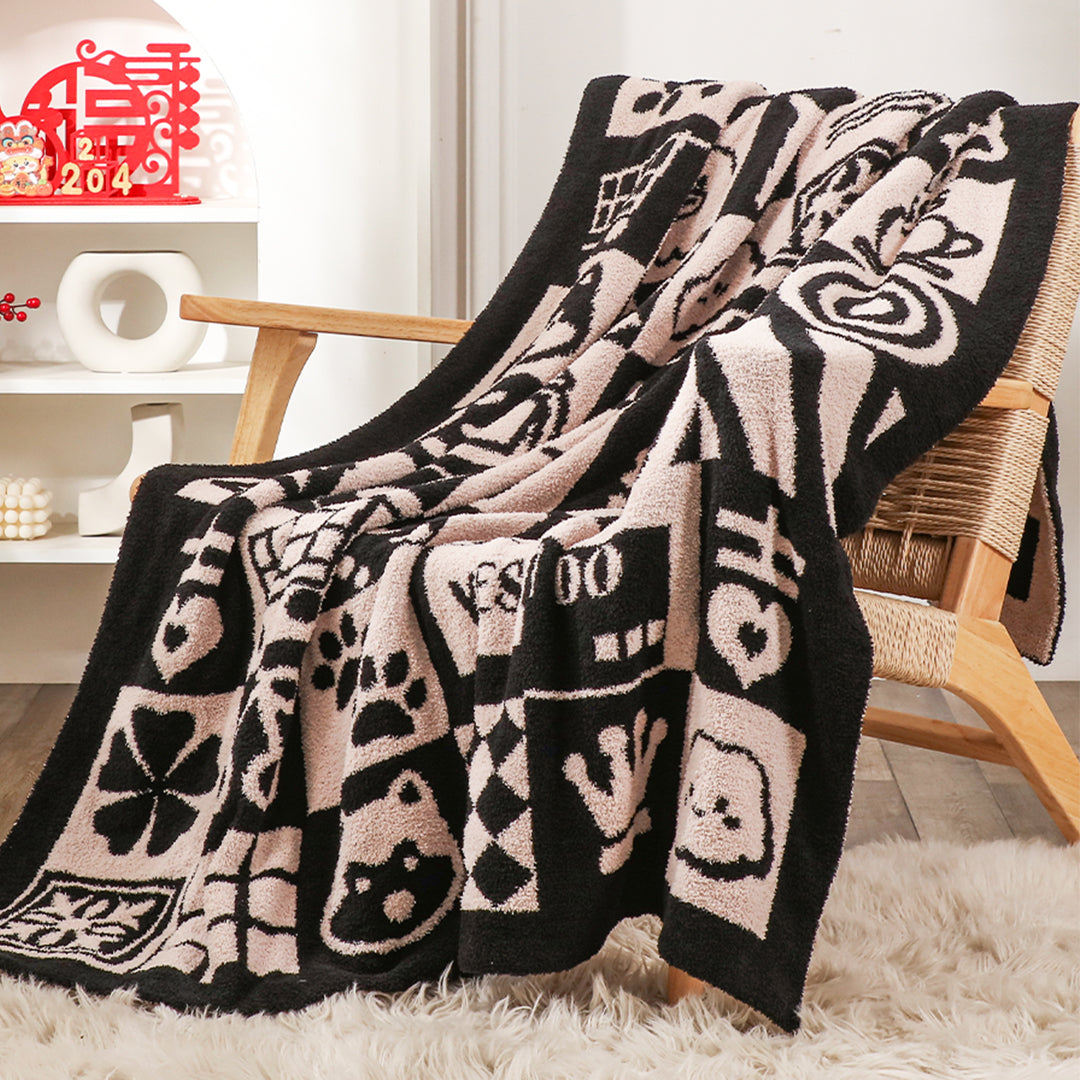 SOGA 2X 130x160cm Throw Blanket  Black and White New Year Limited Edition Peace and Joy Plush Cozy